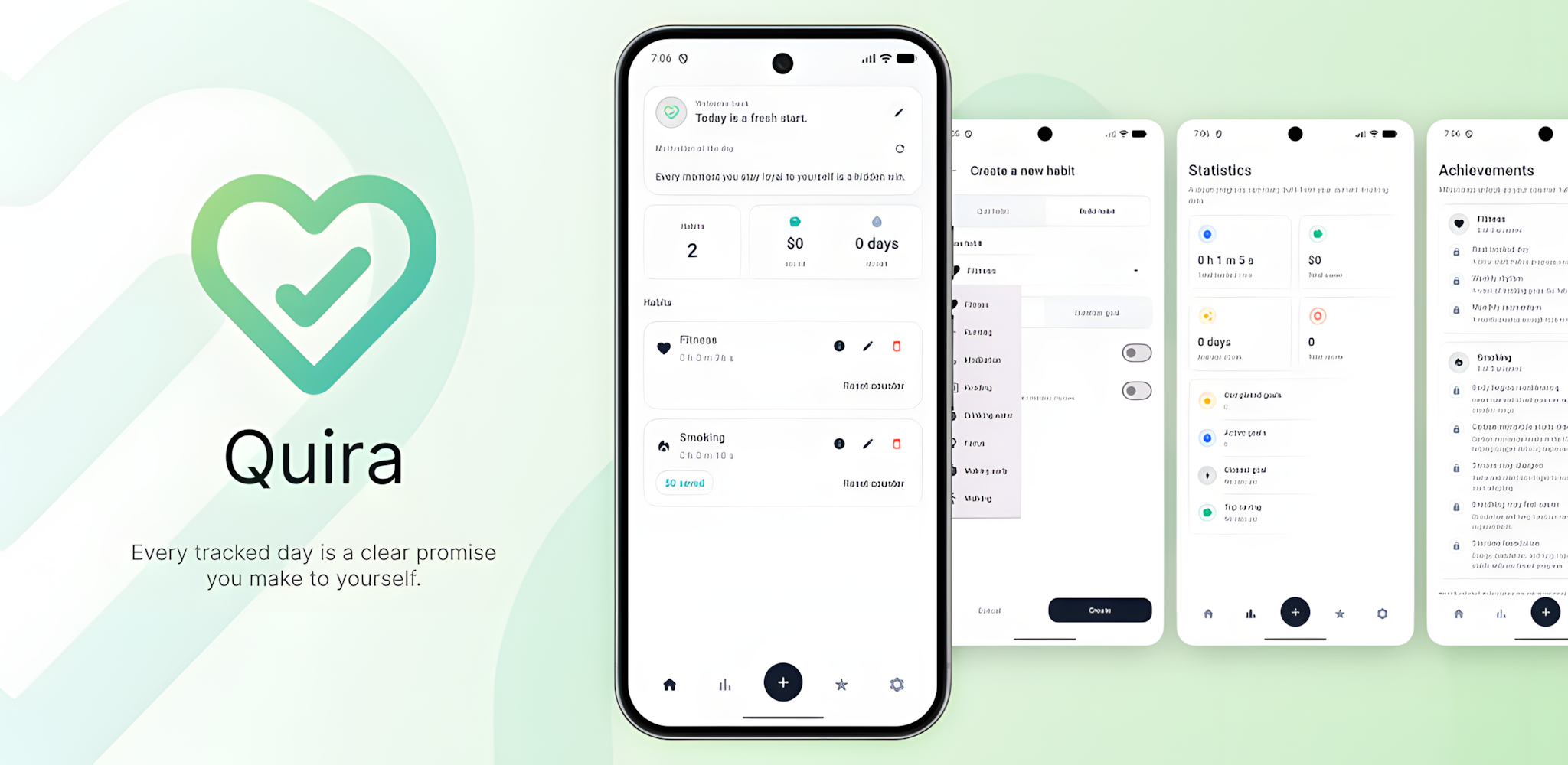 Quira habit tracker feature graphic with app preview